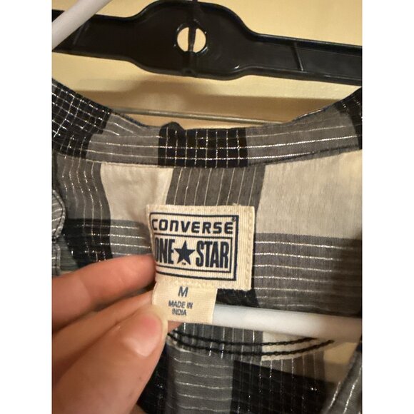 Converse One Star Black & White Plaid Button-Up Shirt M - Picture 3 of 7